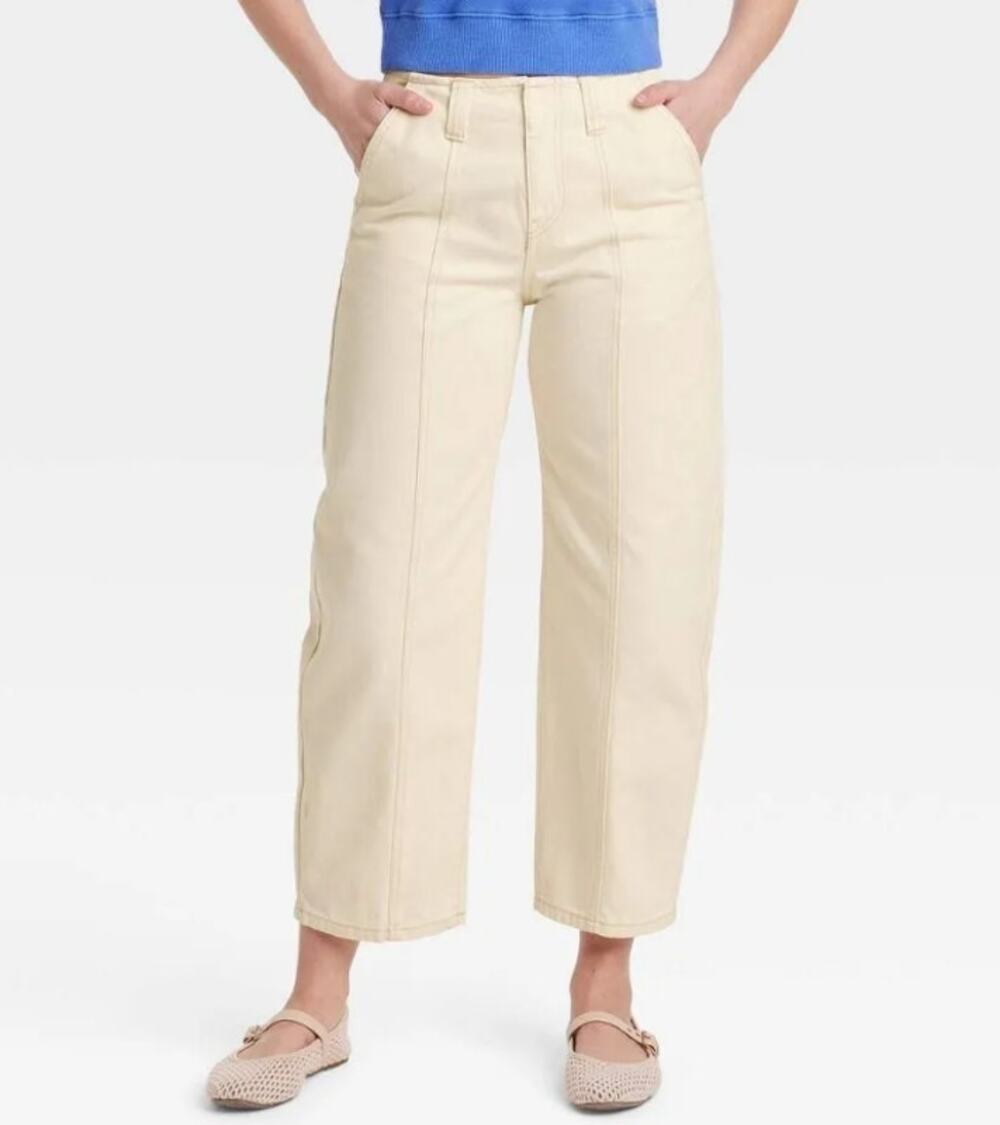 Universal Thread Barrel Leg Ankle Jeans WMNS 12 Cream Denim High Rise Minimalist
